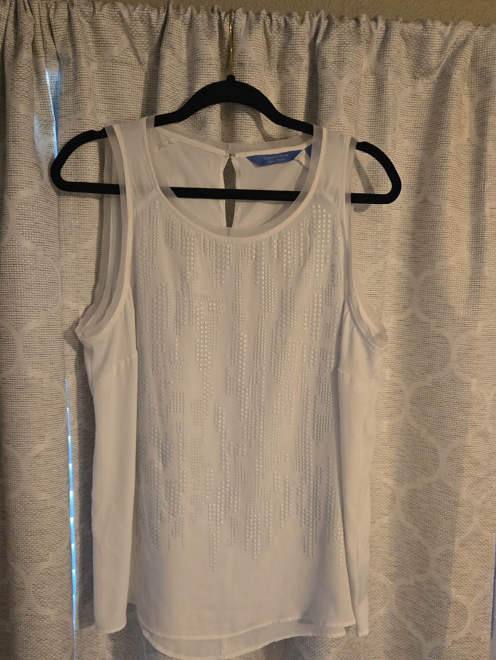 Simply Vera Vera Wang White Embellished Sleeveless Top - Classic Women's Tank L
